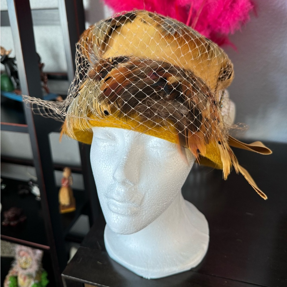 Vintage KMF Feathered Cloche Wool Hat